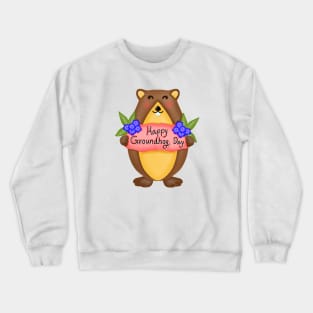 Cute groundhog with happy groundhog day. Crewneck Sweatshirt